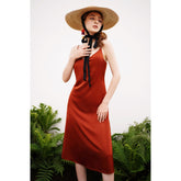 Asymmetric Hem Silk Dress with Spaghetti Straps and Tailored Back Silhouette